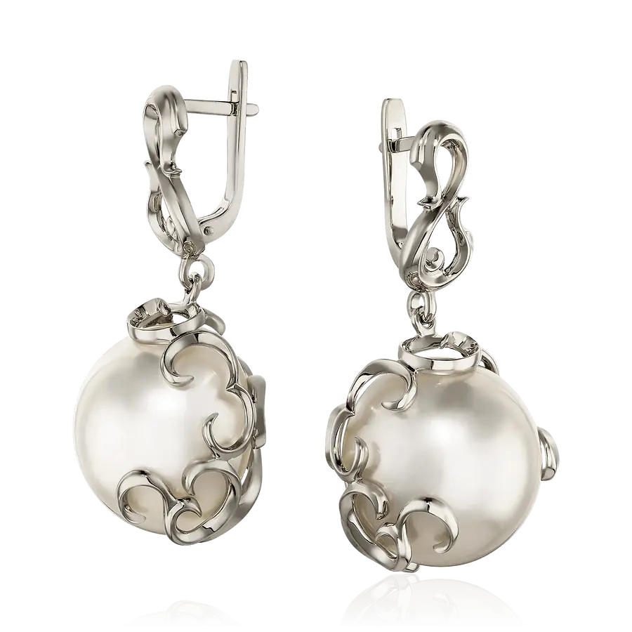Серьги с жемчугом из белого золота 585 пробы, фото № 1