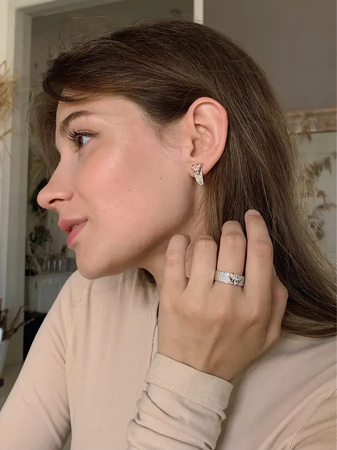 Кольцо с финифтью, бриллиантами из белого золота 585, фото № 3
