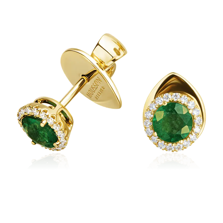 Серьги с изумрудом, бриллиантами из желтого золота 750 пробы, фото № 1