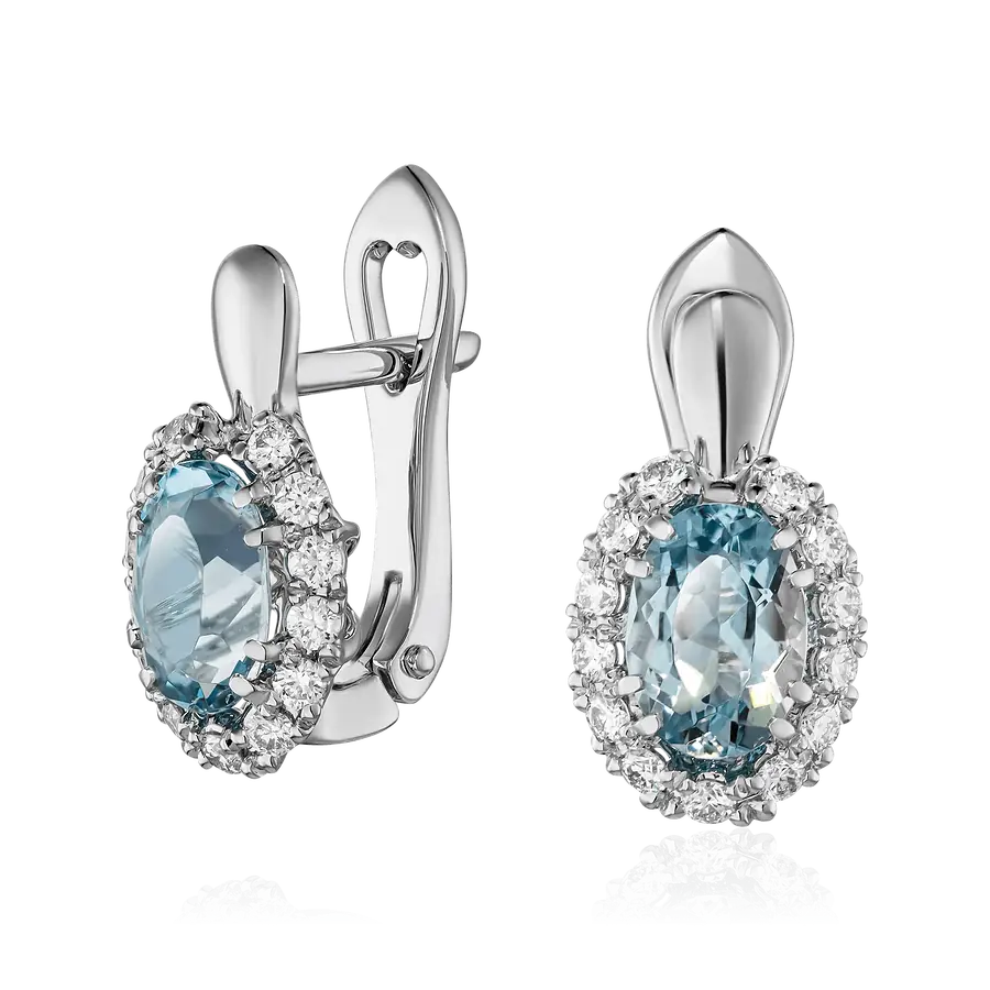 Серьги с аквамарином, бриллиантами из платины  950 пробы, фото № 1