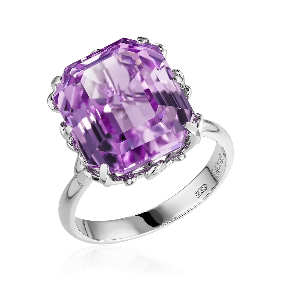 Кольцо с кунцитом из белого золота 585 пробы, фото № 1