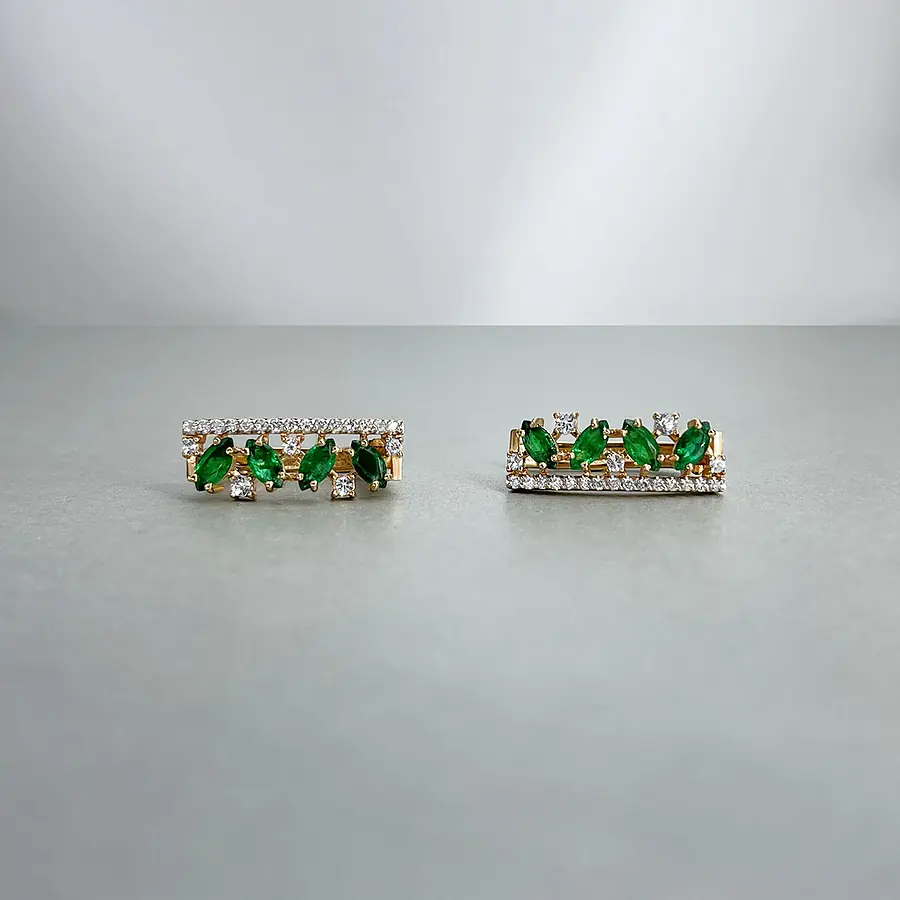 Серьги с бриллиантами, изумрудом из красного золота 585 пробы, фото № 2
