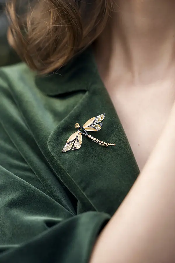 Брошь Libelle с цитрином, сапфиром, эмалью из желтого золота 585 пробы, фото № 2