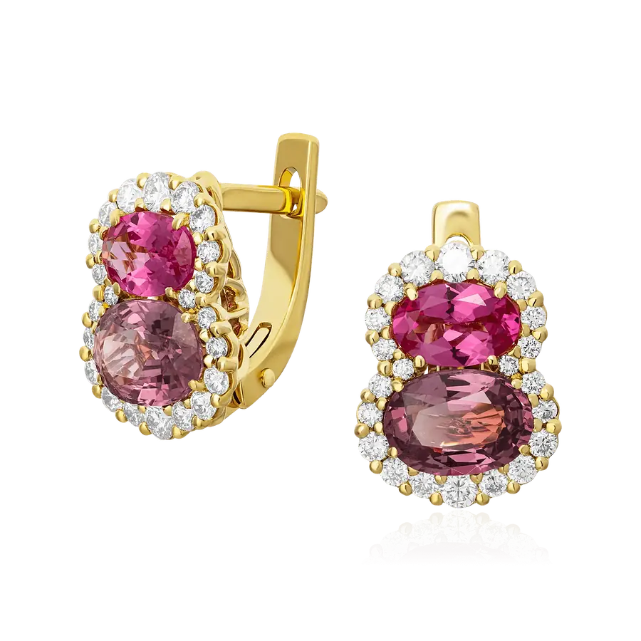 Серьги с шпинелью, бриллиантами из желтого золота 750 пробы, фото № 1