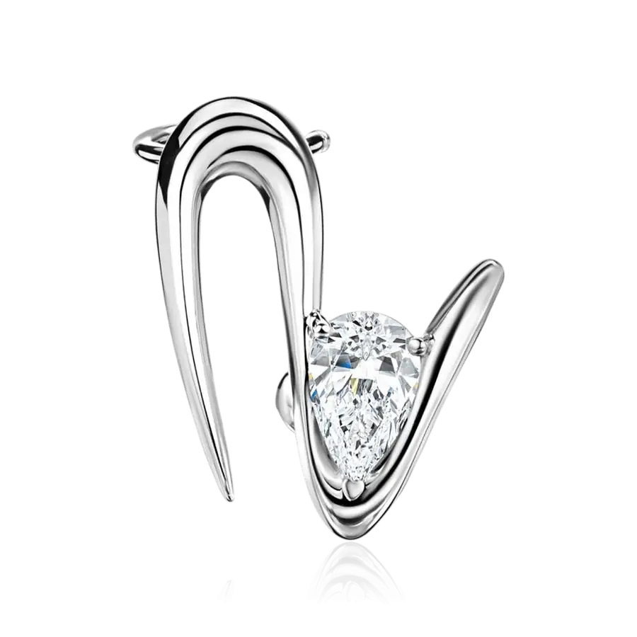 Серьга одиночная с выращенным бриллиантом из платины 585 пробы, фото № 1