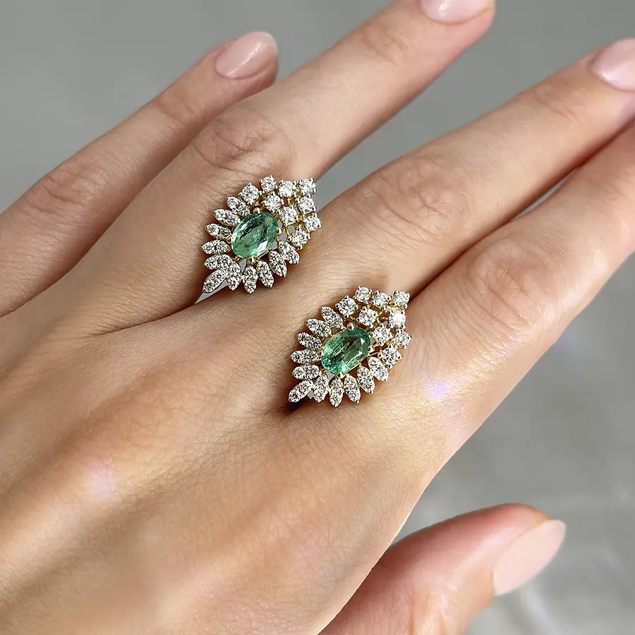 Серьги с изумрудом , бриллиантами из желтого золота 585 пробы, фото № 5