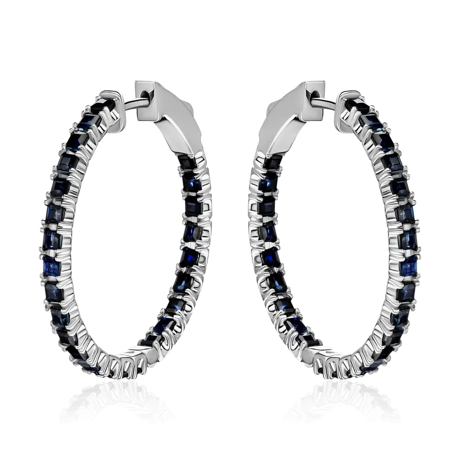 Серьги с сапфиром из белого золота 585 пробы, фото № 1