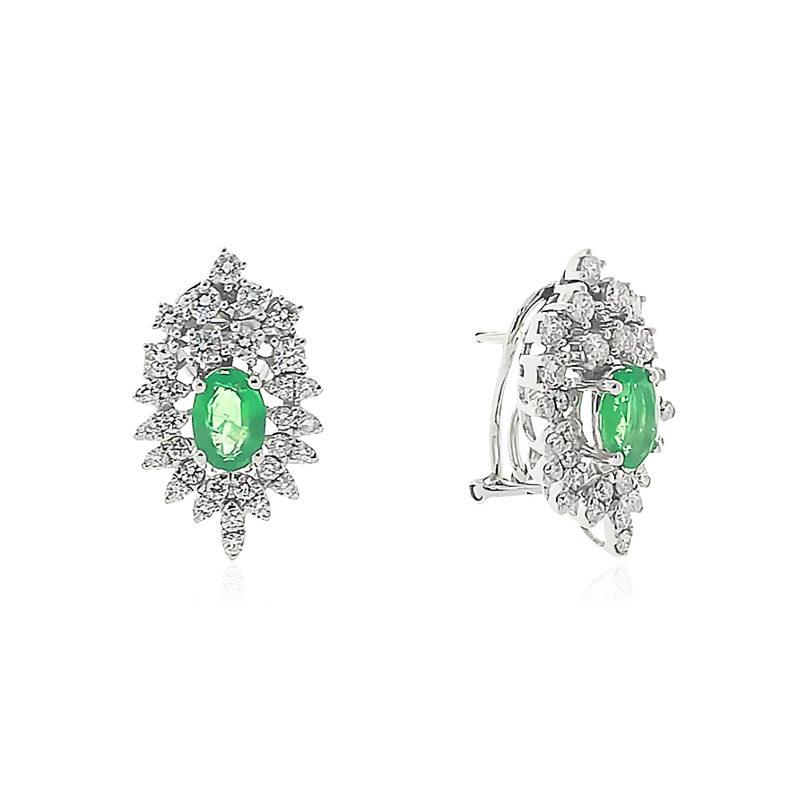 Серьги с изумрудом, бриллиантами из белого золота 750 пробы, фото № 1