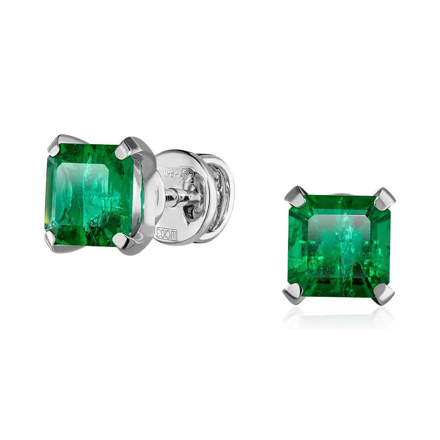Серьги с изумрудом из белого золота 585 пробы, фото № 1