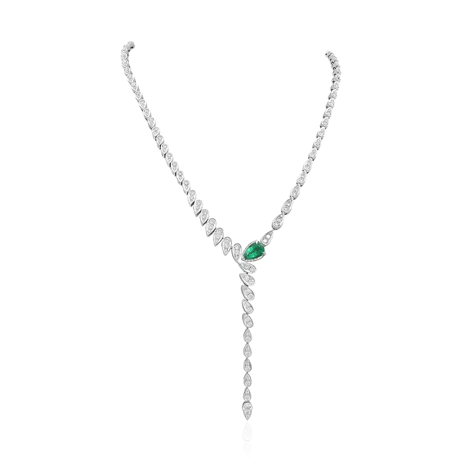Колье с изумрудом, бриллиантами из белого золота 750 пробы, фото № 1