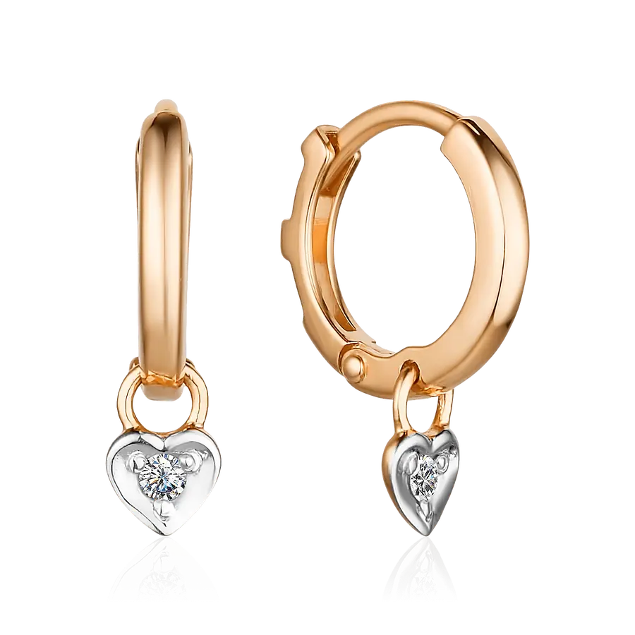 Серьги сердце с бриллиантами из красного золота 585 пробы, фото № 1