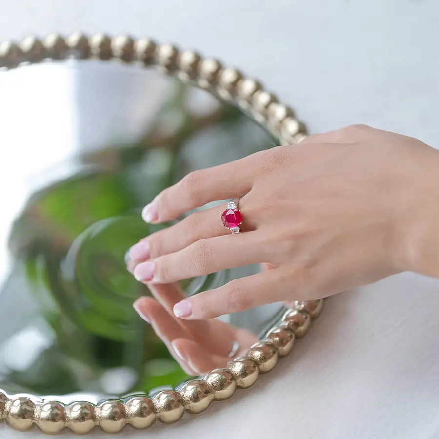 Кольцо с рубином 3,52ct и бриллиантами в белом золоте 750 пробы, фото № 5