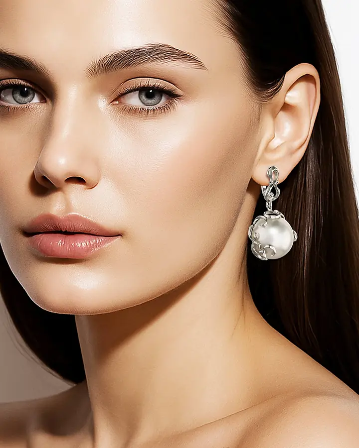 Серьги с жемчугом из белого золота 585 пробы, фото № 3