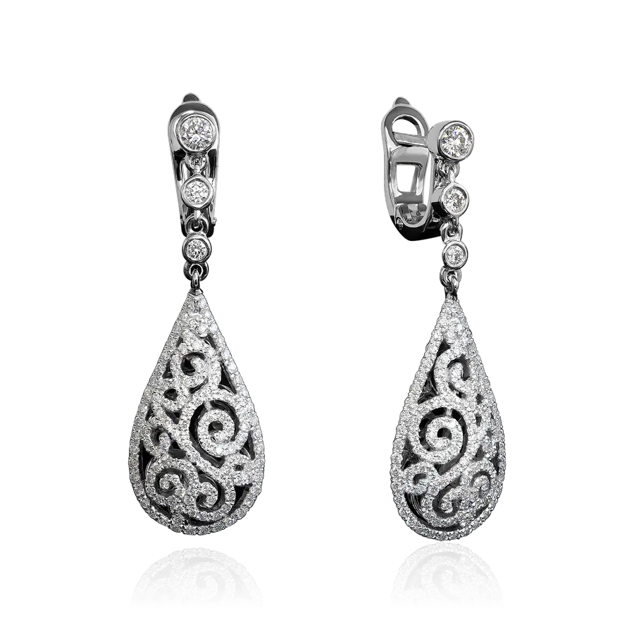 Серьги с бриллиантами из белого золота 750 пробы, фото № 1