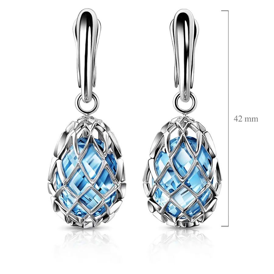 Серьги с топазом из белого золота 585 пробы, фото № 2