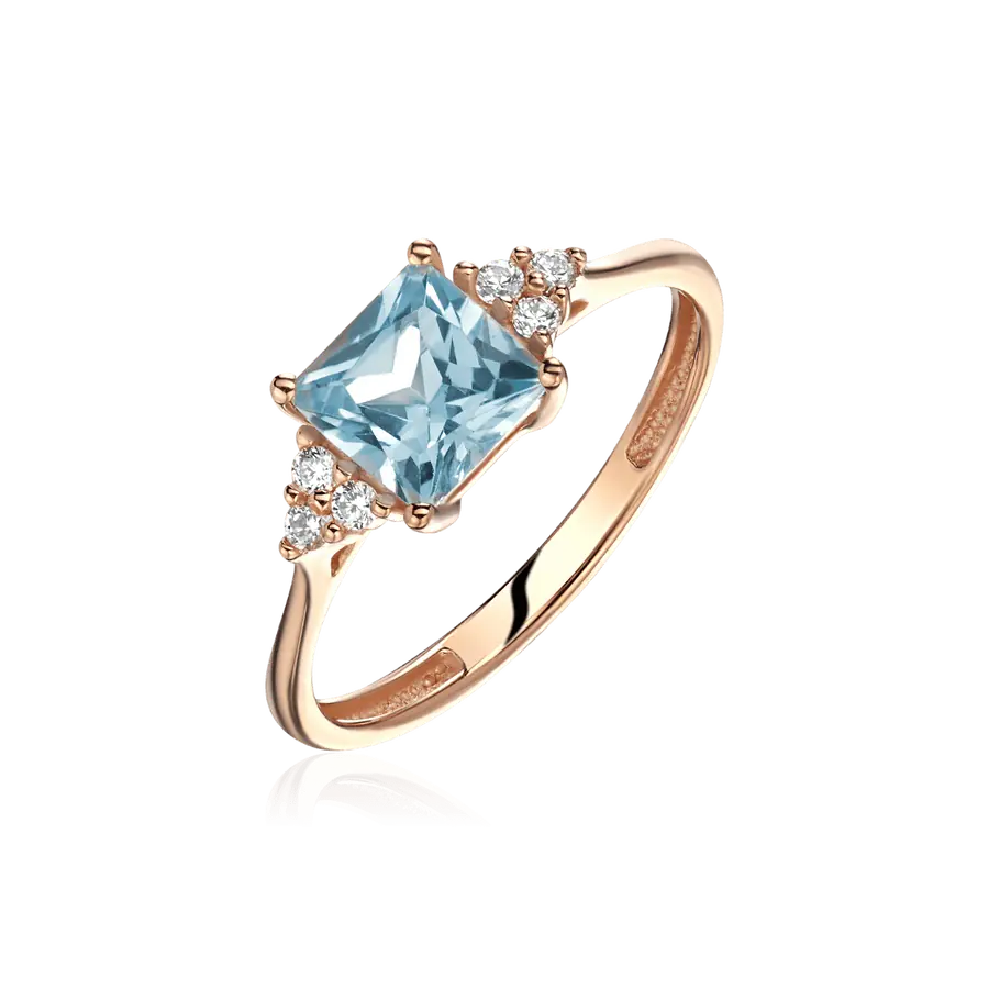 Кольцо с топазом, фианитом из красного золота 585 пробы, фото № 1