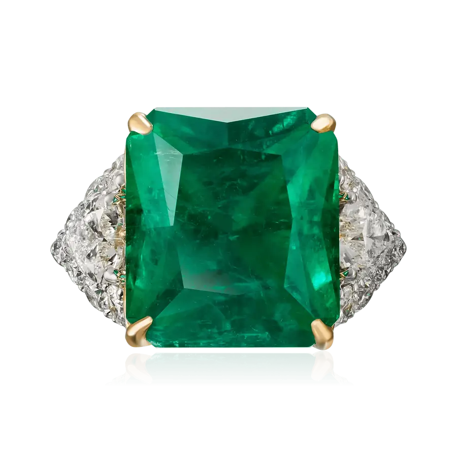 Кольцо с изумрудом, бриллиантами из комбинированного золота 750 пробы, фото № 2