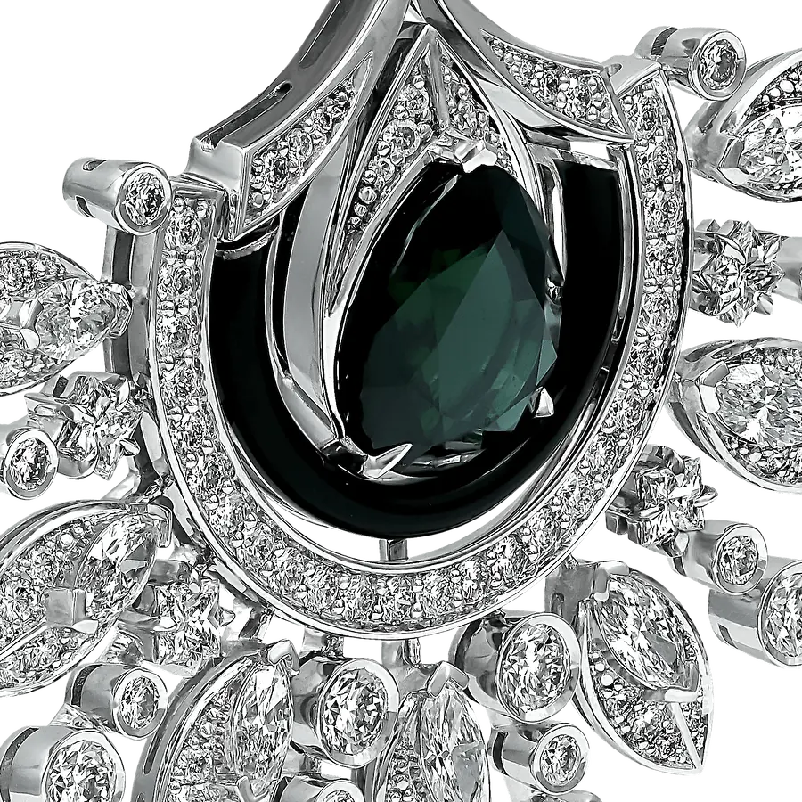 Серьги с сапфиром, бриллиантами из белого золота 750 пробы, фото № 3