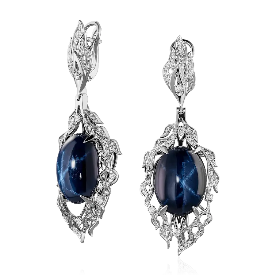 Серьги с бриллиантами, корундом из белого золота 585 пробы, фото № 1