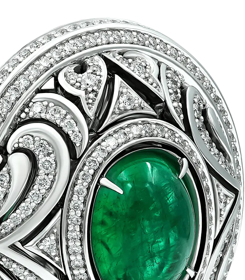 Серьги с изумрудом, бриллиантами из белого золота 750 пробы, фото № 2