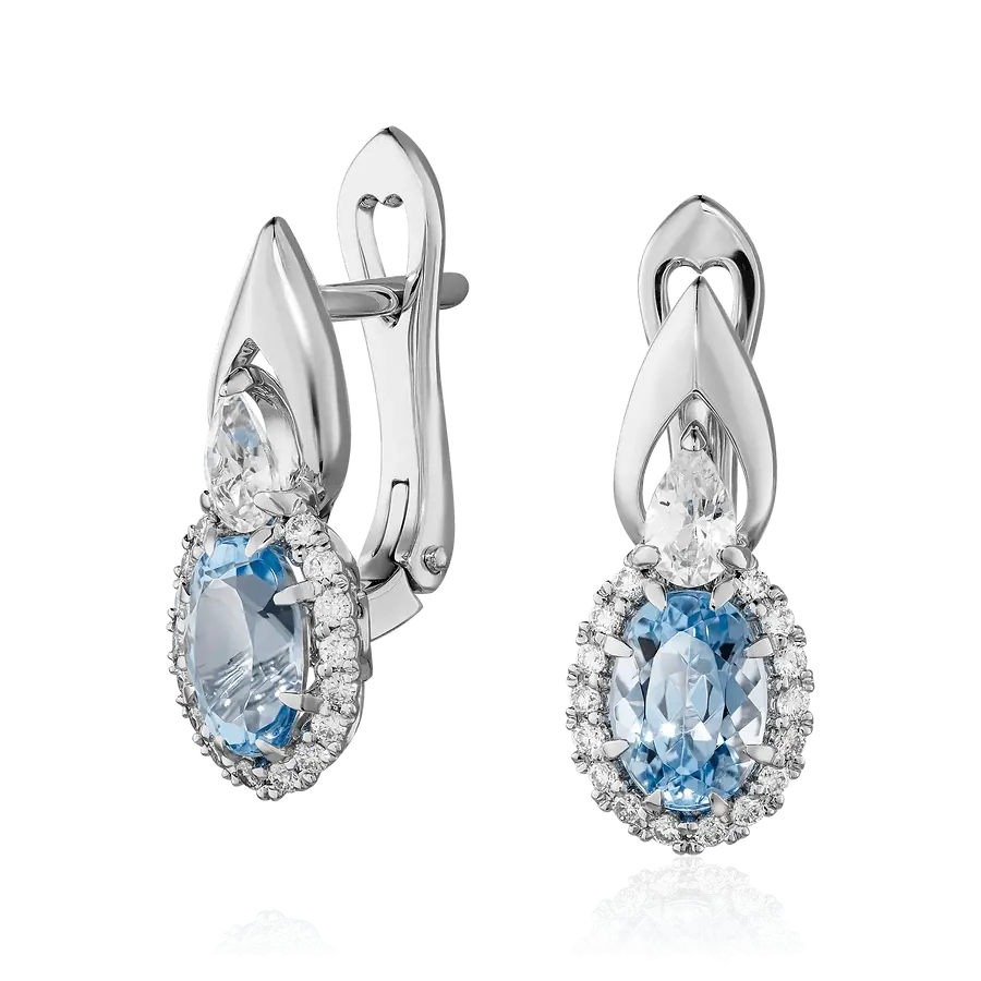 Серьги с аквамарином, сапфиром, бриллиантами из белого золота 585 пробы, фото № 1
