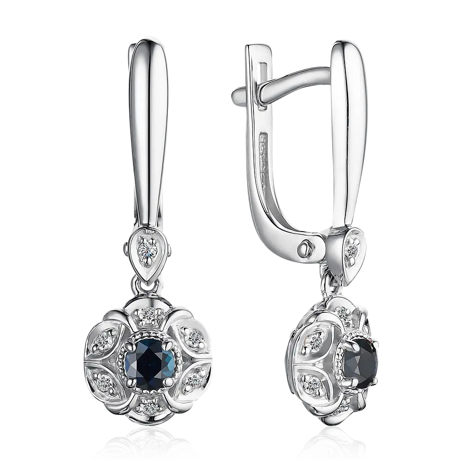 Серьги с сапфиром, бриллиантами из белого золота 585 пробы, фото № 1