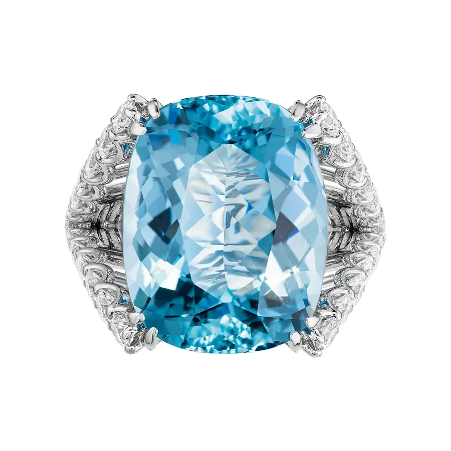 Кольцо с аквамарином, бриллиантами из белого золота 750 пробы, фото № 2
