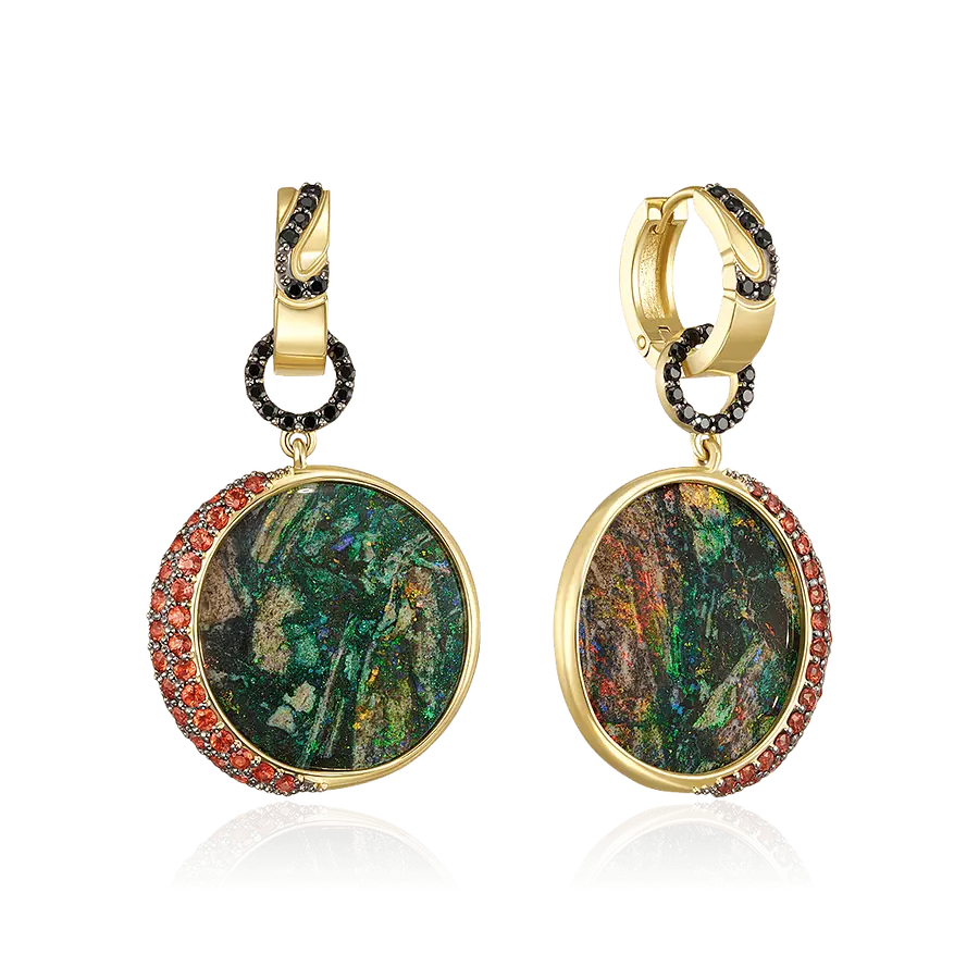 Серьги Сны о луне с опалом, сапфиром, шпинелью из желтого золота 585 пробы, фото № 1